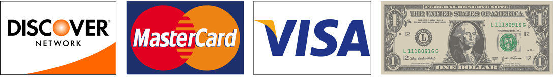 Discover, MasterCard, Visa, Cash Logos